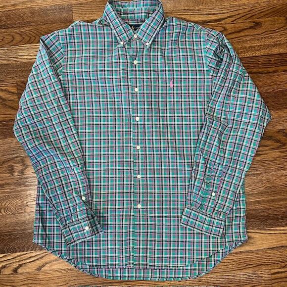 Polo Ralph Lauren Long Sleeve Button Down Shirt Mens XL Tartan Plaid Green Pink - Picture 2 of 8